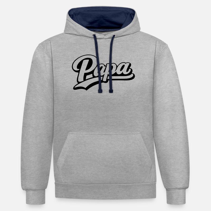 Papa - Sweat à capuche contrasté - gris chiné/bleu marine