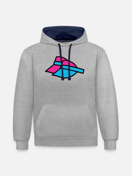90er Sonnenblenden Retro Visor - Kontrast-Hoodie - Grau meliert/Navy