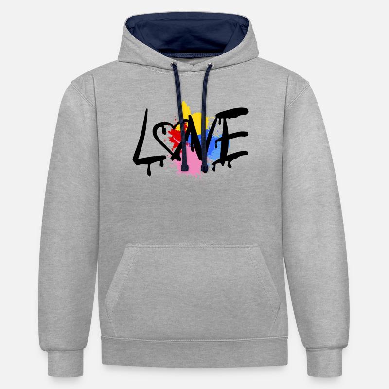 Amour - Sweat à capuche contrasté - gris chiné/bleu marine