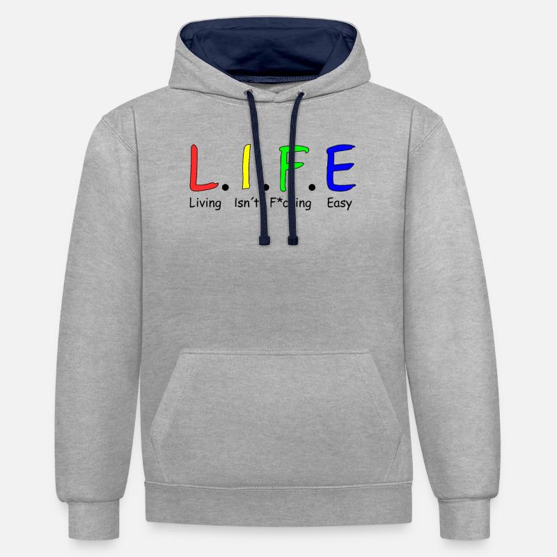 Vie - Sweat à capuche contrasté - gris chiné/bleu marine