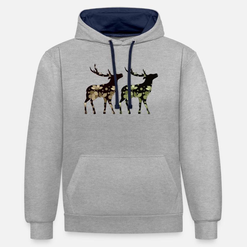 Cerf - Sweat à capuche contrasté - gris chiné/bleu marine