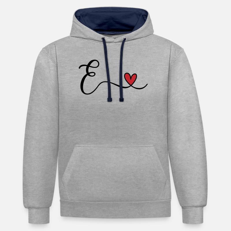 Monogramme de la lettre E - Sweat à capuche contrasté - gris chiné/bleu marine