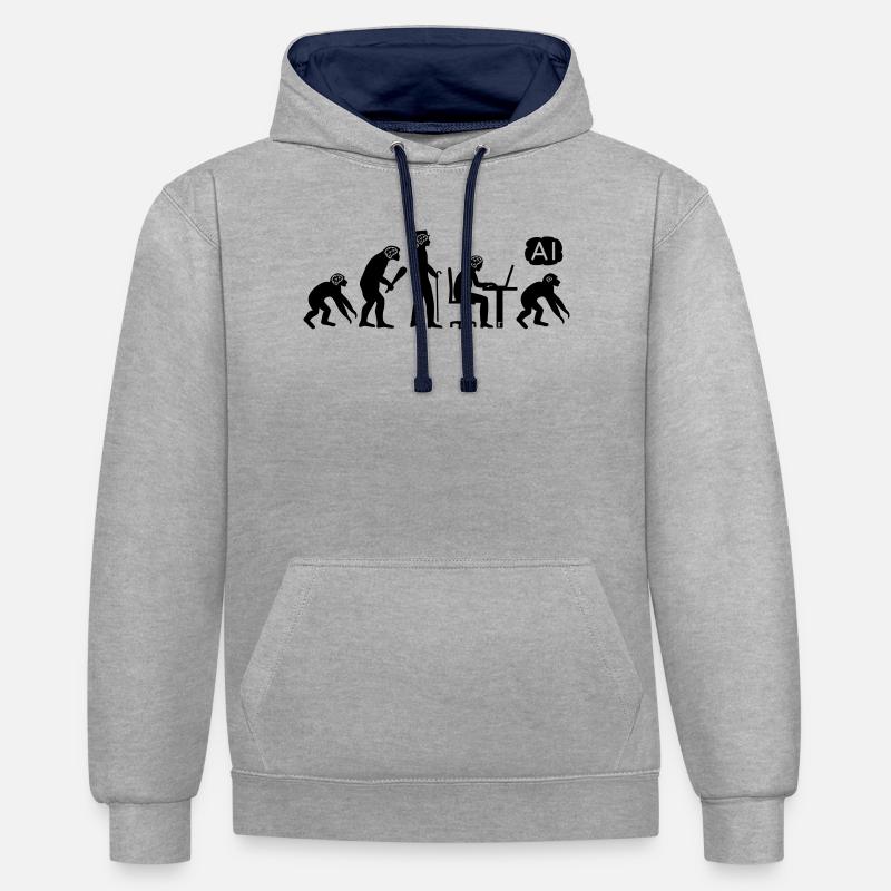 AI-volution - Kontrast-Hoodie - Grau meliert/Navy