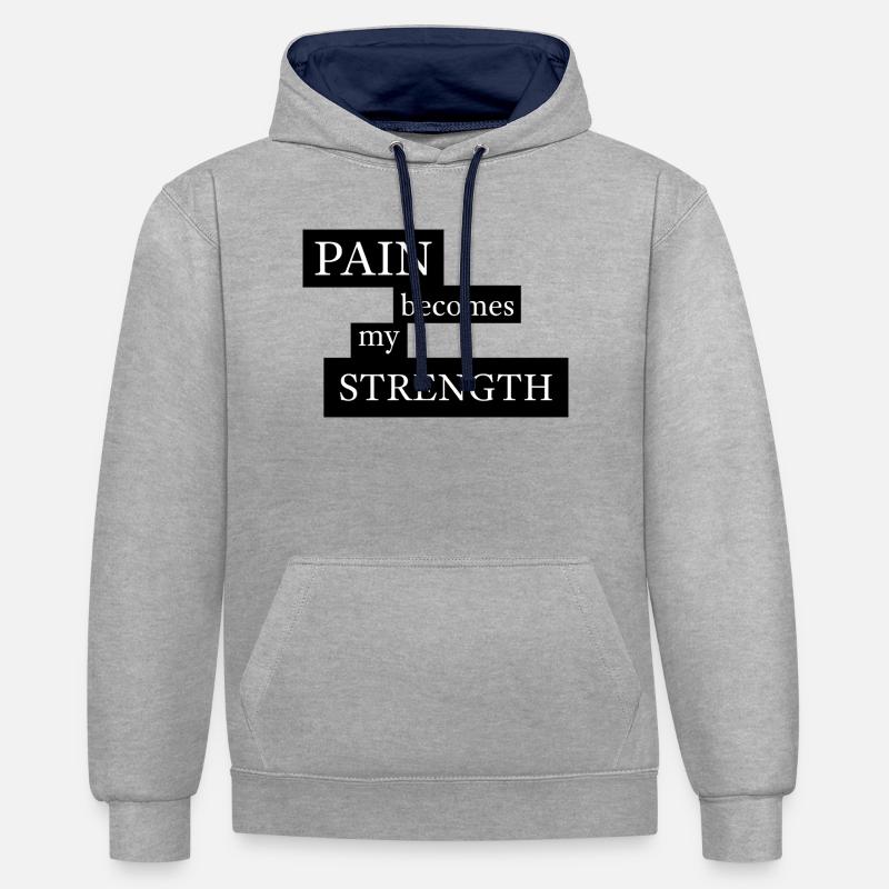 La douleur devient ma force - Sweat à capuche contrasté - gris chiné/bleu marine