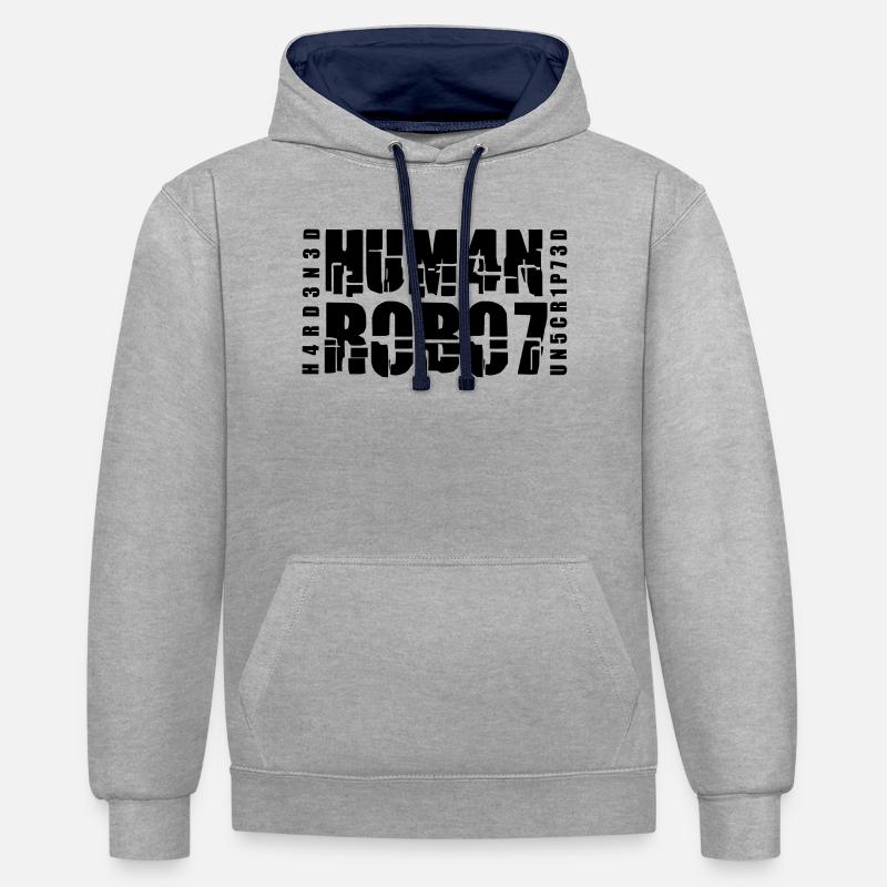 Hardened Human Robot Unscripted - Contrast hoodie - heather grey/navy
