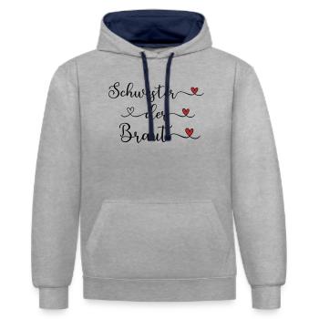 Schwester der Braut niedliches Design mit Herz - Kontrast-Hoodie - Grau meliert/Navy - Vorne - Liana (172cm) & Jaron (178cm)