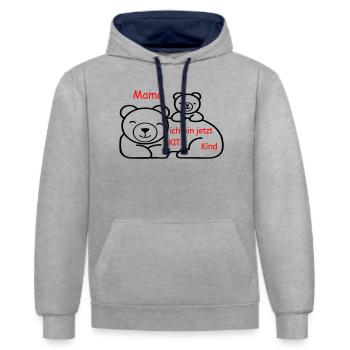 Kita Kind - Kontrast-Hoodie - Grau meliert/Navy - Vorne - Liana (172cm) & Jaron (178cm)