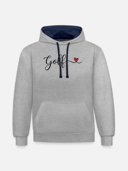 Golf Design mit Herz - Kontrast-Hoodie - Grau meliert/Navy
