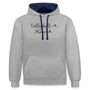 Niedliche Volleyball-Mama-Typografie mit Herz - Kontrast-Hoodie - Grau meliert/Navy - Vorne - Liana (172cm) & Jaron (178cm)