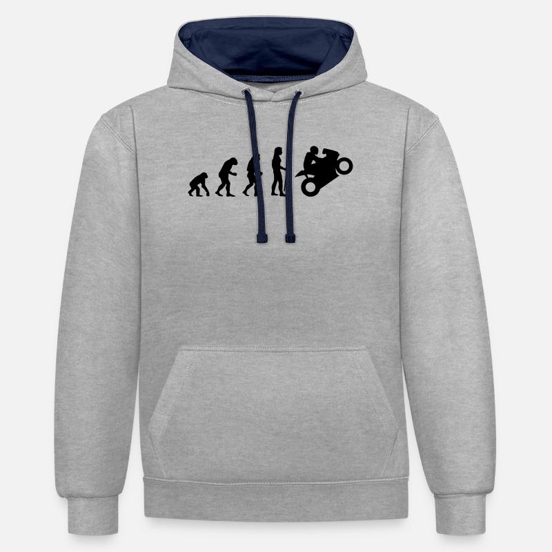 evolution_biker - Sweat à capuche contrasté - gris chiné/bleu marine