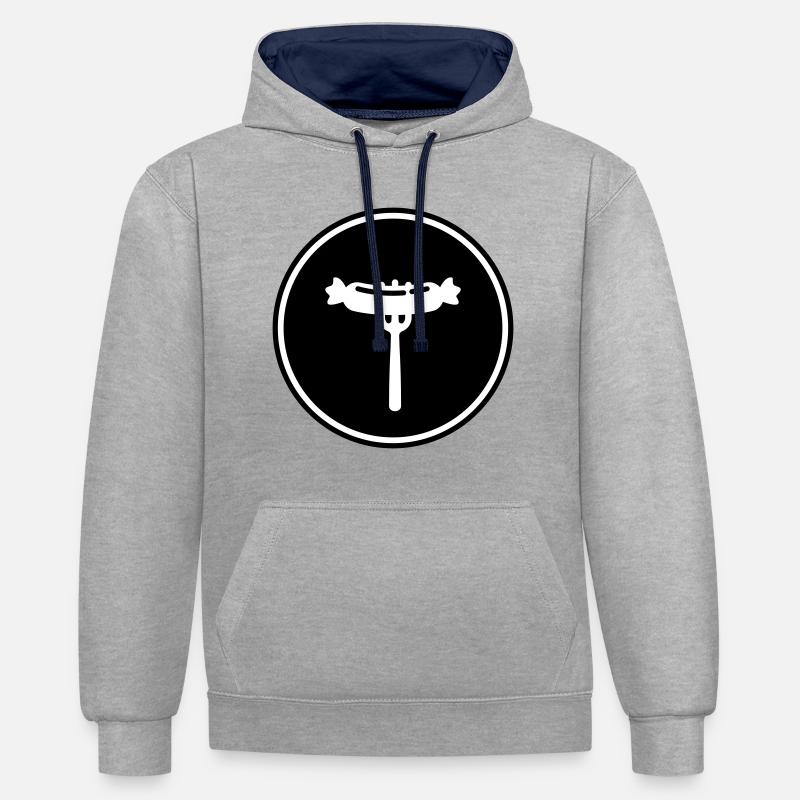 Icône de viande Bratwurst - Sweat à capuche contrasté - gris chiné/bleu marine