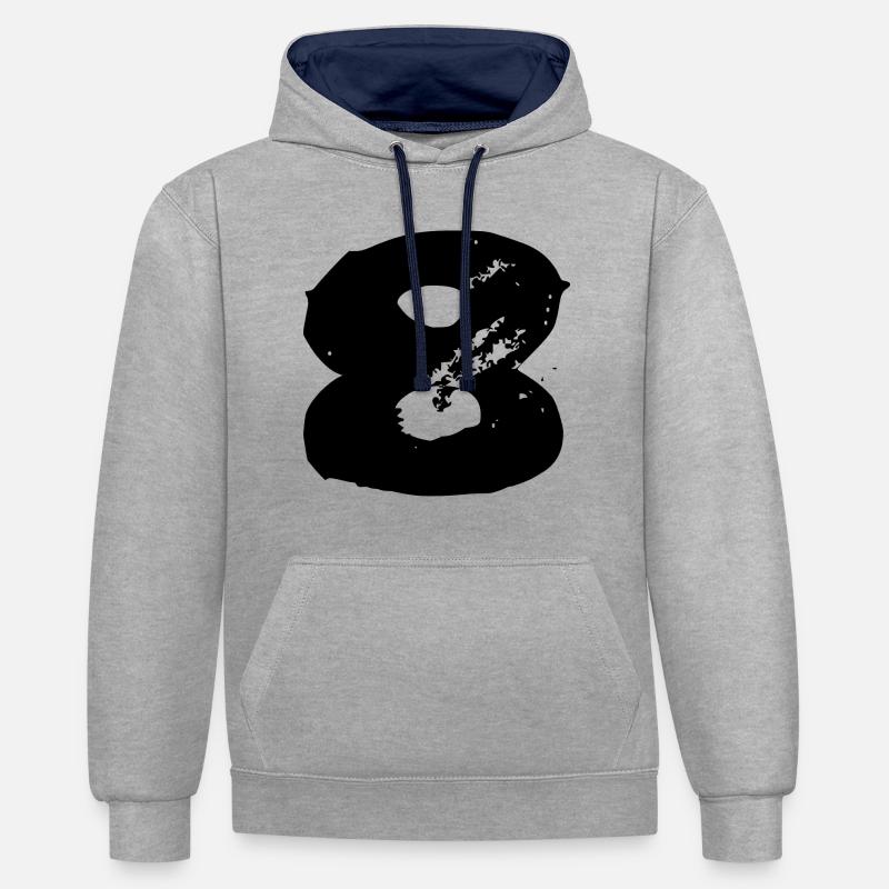 8 Maillot numéro - Sweat à capuche contrasté - gris chiné/bleu marine
