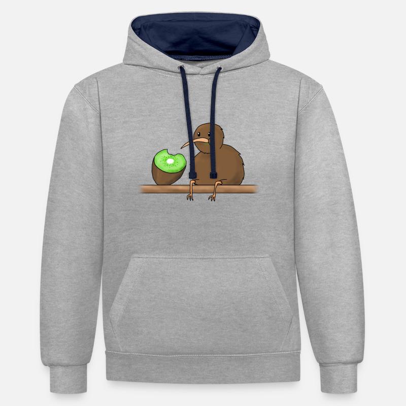 kiwi mangeant un kiwi - Sweat à capuche contrasté - gris chiné/bleu marine