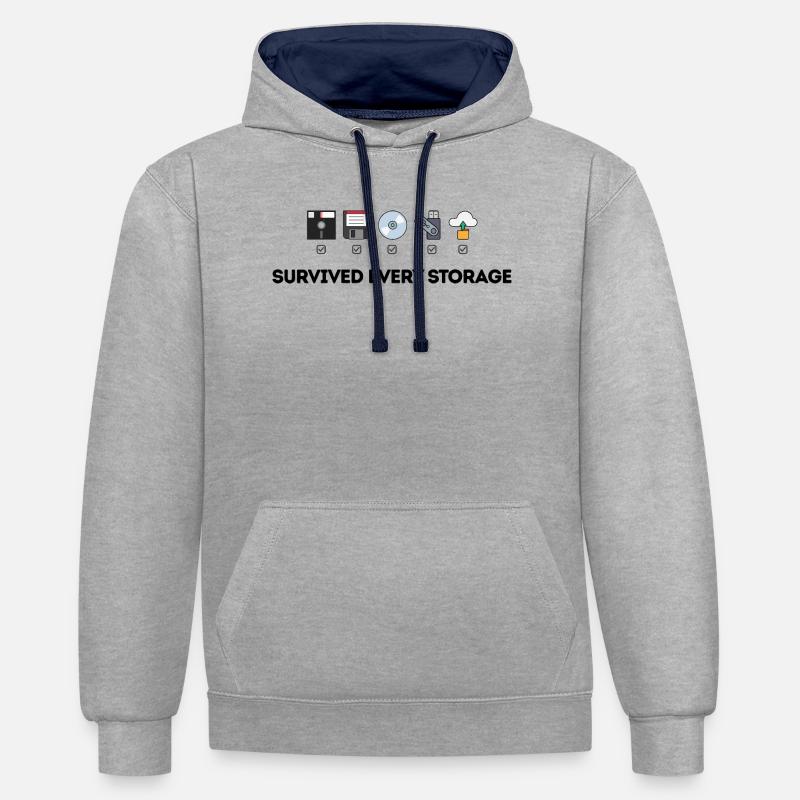 Data Storage Evolution - Tech Icons - Contrast hoodie - heather grey/navy