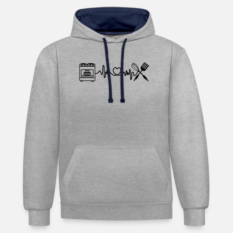 Cardio Herzfrequenz Küchenofen - Kontrast-Hoodie - Grau meliert/Navy