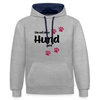 Die Mit Dem Hund Geht - Edition Colored Paw - Kontrast-Hoodie - Grau meliert/Navy - Vorne - Liana (172cm) & Jaron (178cm)