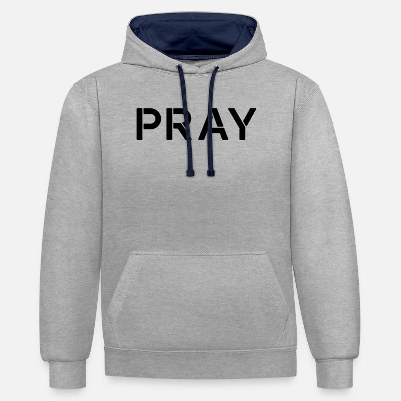 Priez une citation de motivation positive - Sweat à capuche contrasté - gris chiné/bleu marine