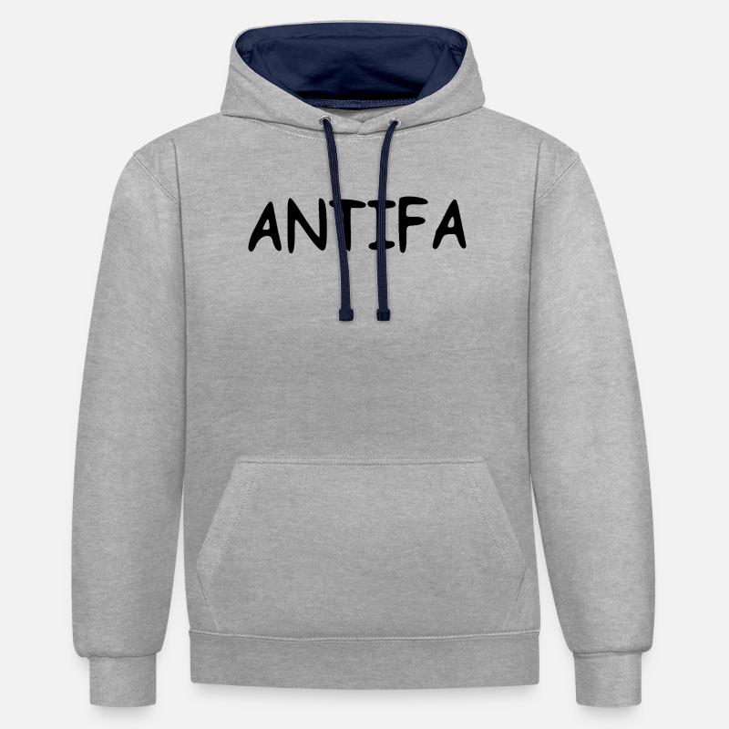 Antifa - noir - Sweat à capuche contrasté - gris chiné/bleu marine