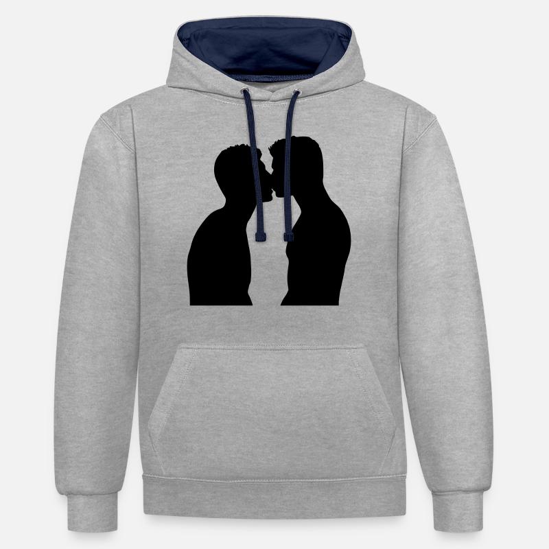 Baiser de la Gay Pride - Sweat à capuche contrasté - gris chiné/bleu marine