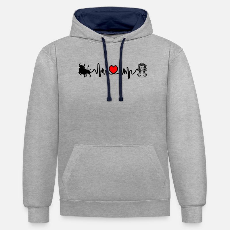 Fréquence cardiaque cardio Taureau vierge - Sweat à capuche contrasté - gris chiné/bleu marine