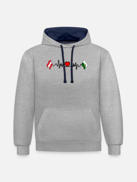 Steiermark-Flaggen mit Herzschlag - Kontrast-Hoodie - Grau meliert/Navy