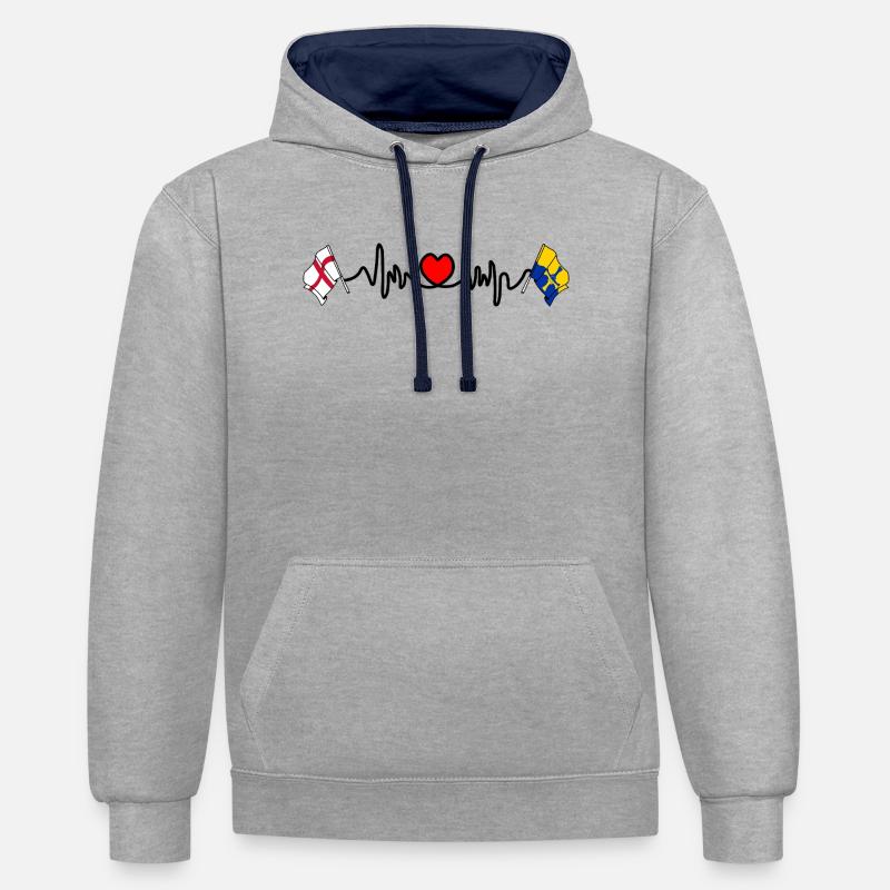 Drapeau de Durham et d’Angleterre - Sweat à capuche contrasté - gris chiné/bleu marine