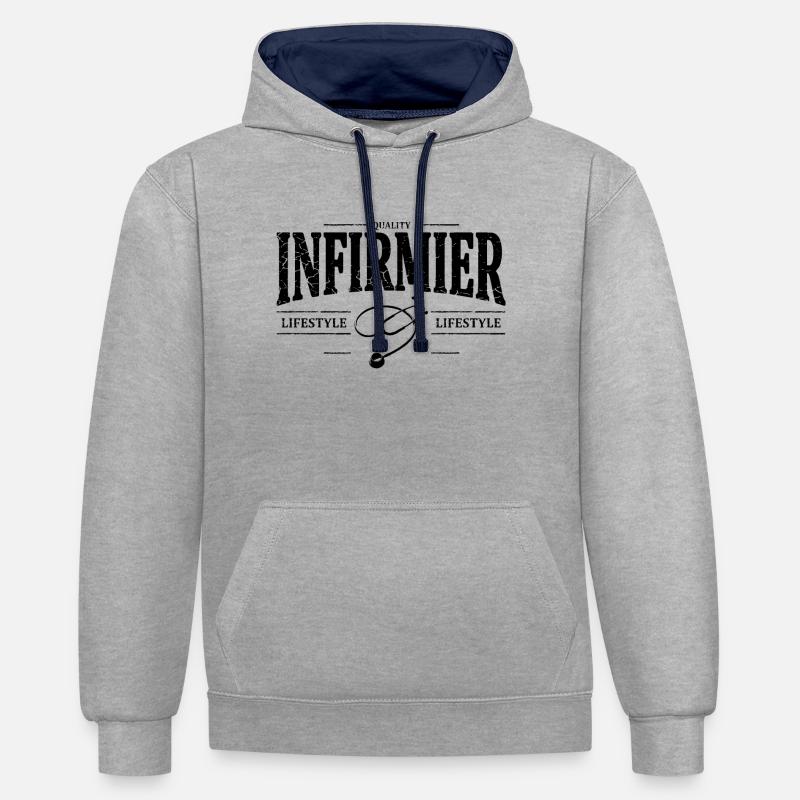 Infirmier - Sweat à capuche contrasté - gris chiné/bleu marine