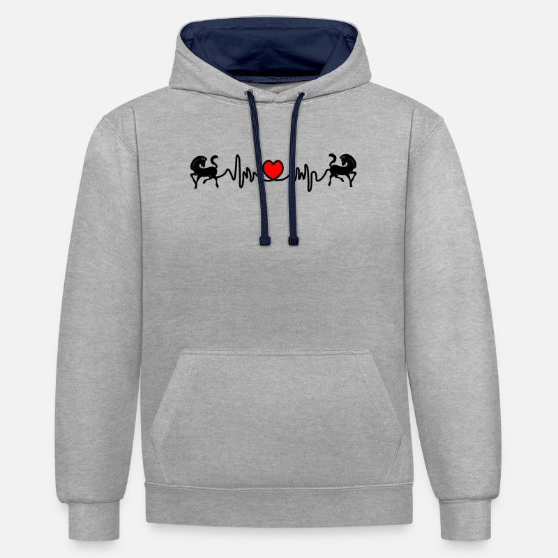 Zwei Pferde Cardio-Herzfrequenz - Kontrast-Hoodie - Grau meliert/Navy