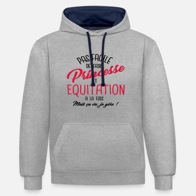 Princesse et équitation - Sweat à capuche contrasté - gris chiné/bleu marine