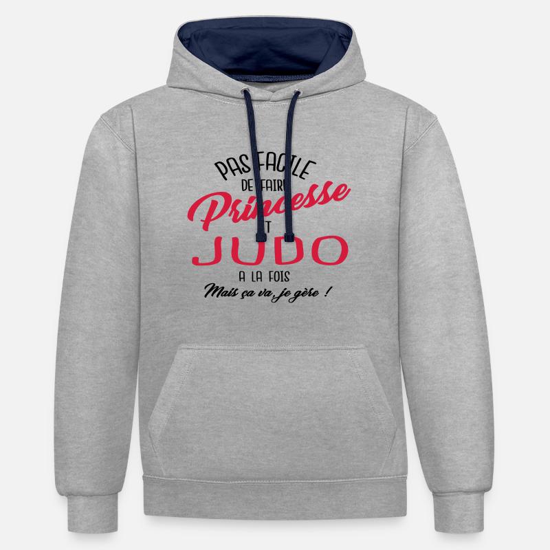 Princesse et judo - Sweat à capuche contrasté - gris chiné/bleu marine