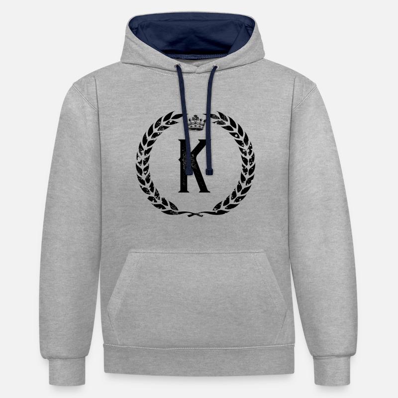Couronne de lettre K - Sweat à capuche contrasté - gris chiné/bleu marine