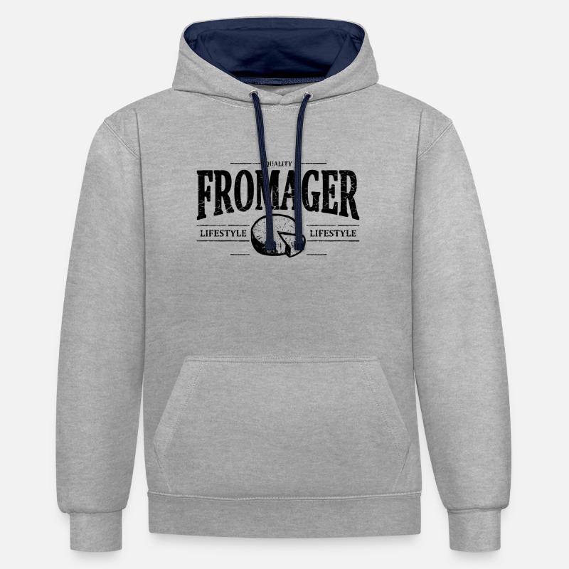 Fromager - Sweat à capuche contrasté - gris chiné/bleu marine