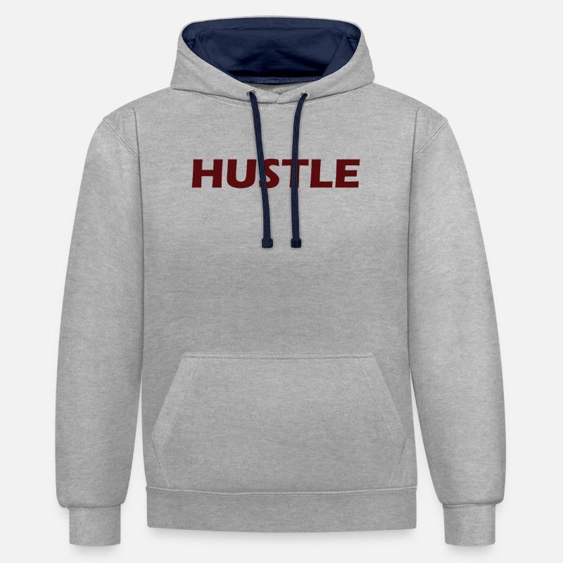 Conception typographique audacieuse Hustle - Sweat à capuche contrasté - gris chiné/bleu marine