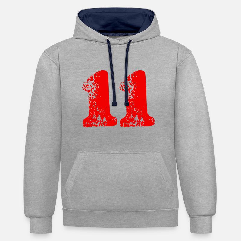 11 Symbole numérique - Sweat à capuche contrasté - gris chiné/bleu marine