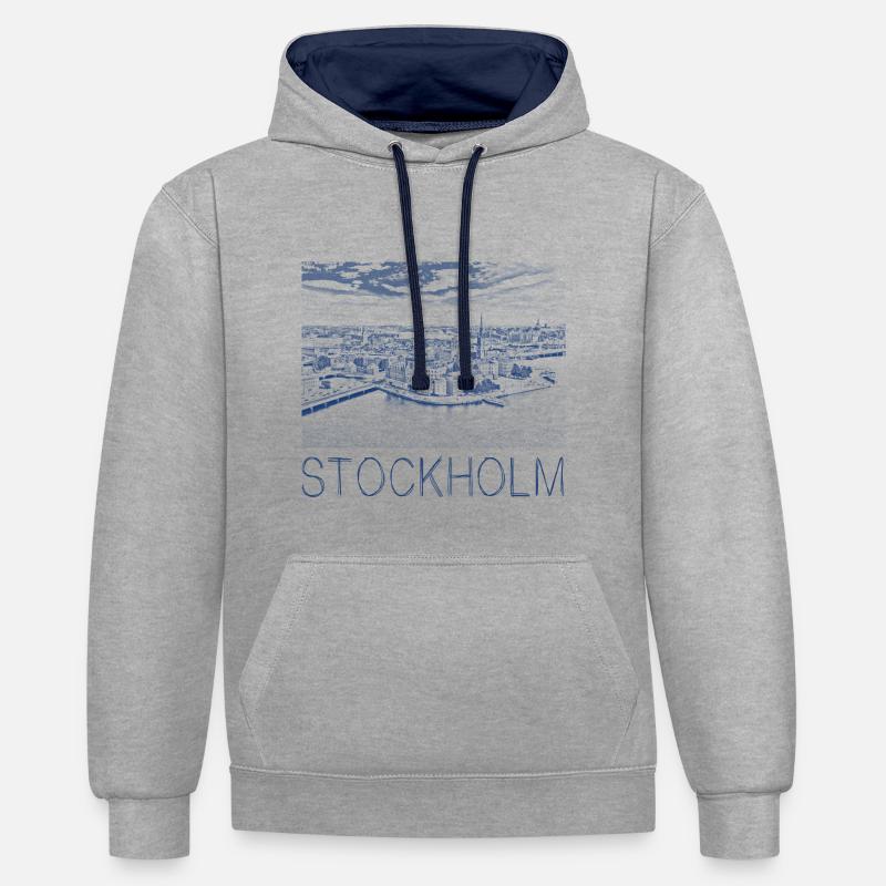 Dessin à la plume Stockholm - Sweat à capuche contrasté - gris chiné/bleu marine