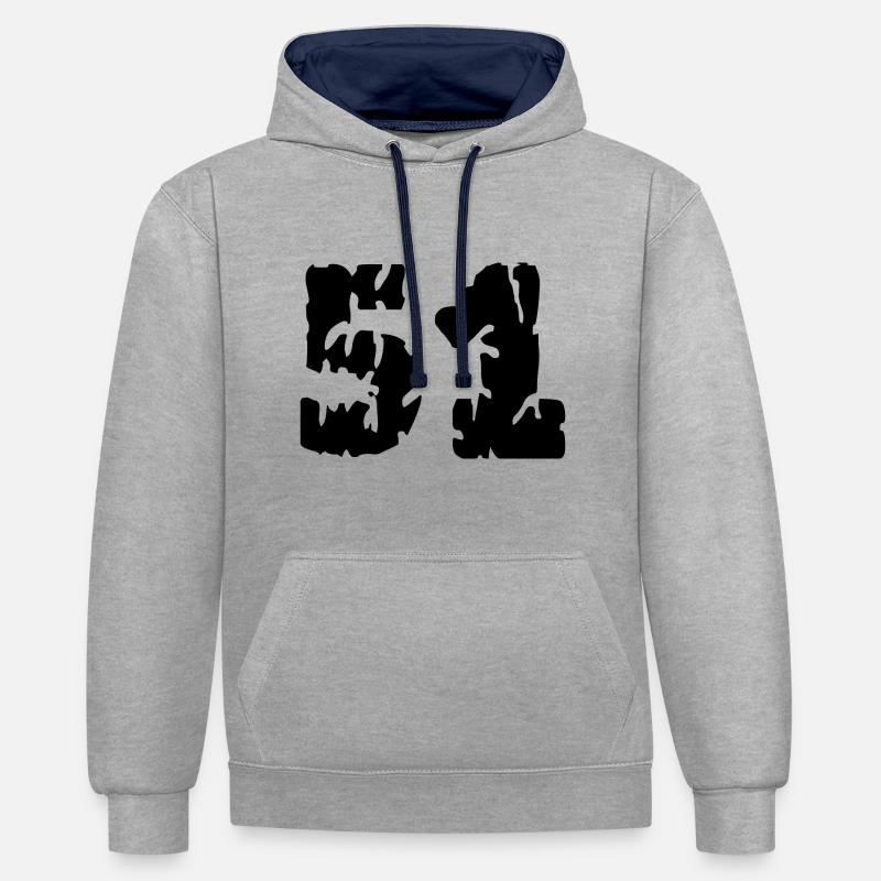 51 Maillot numéro - Sweat à capuche contrasté - gris chiné/bleu marine