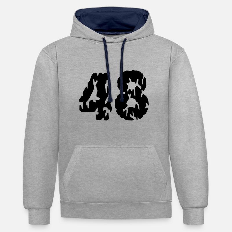 48 Maillot numéro - Sweat à capuche contrasté - gris chiné/bleu marine