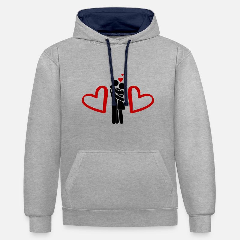 cœur d’amour de couple - Sweat à capuche contrasté - gris chiné/bleu marine