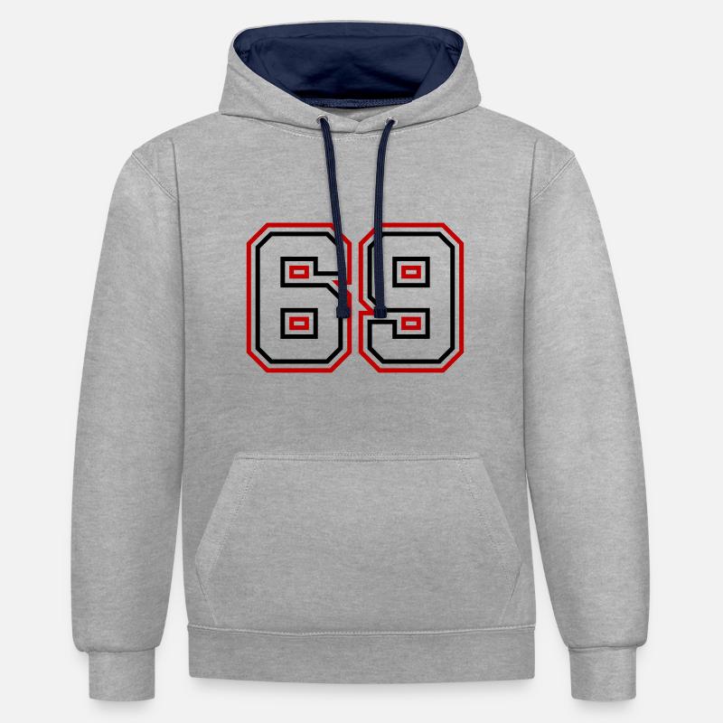 69 Numéro de numéro - Sweat à capuche contrasté - gris chiné/bleu marine