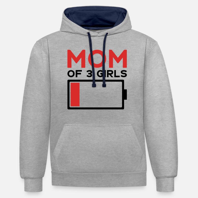 MAMAN DE 3 FILLES - Sweat à capuche contrasté - gris chiné/bleu marine