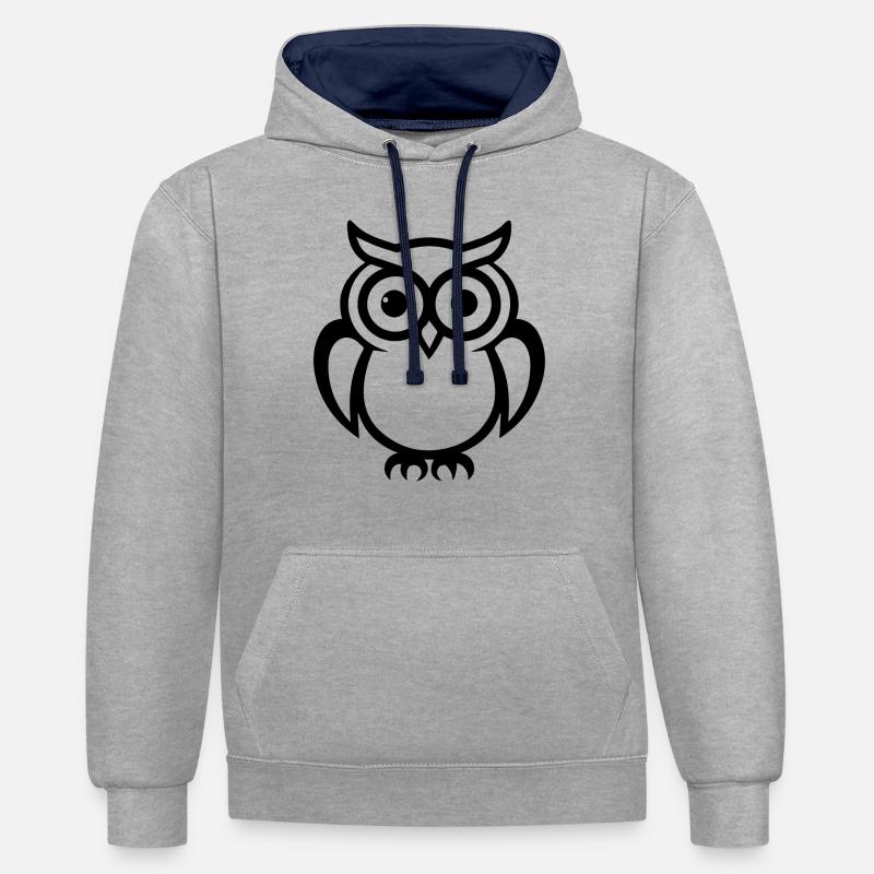 Eule Eulen Vogel - Kontrast-Hoodie - Grau meliert/Navy