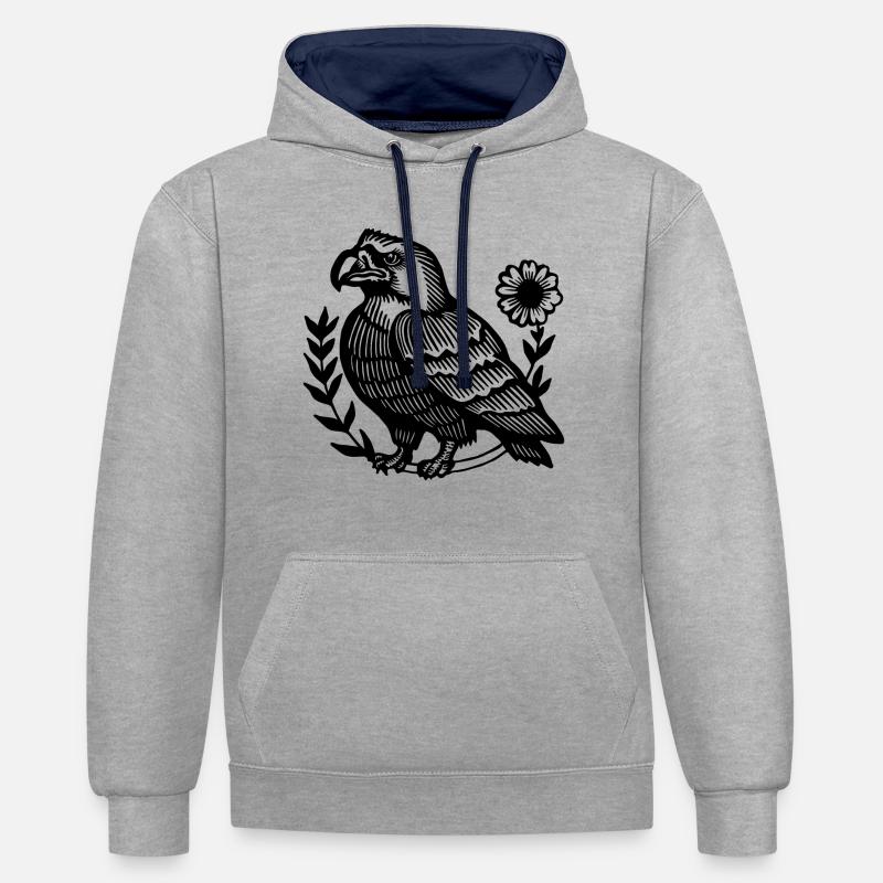 Aigle Tête d’aigle - Sweat à capuche contrasté - gris chiné/bleu marine