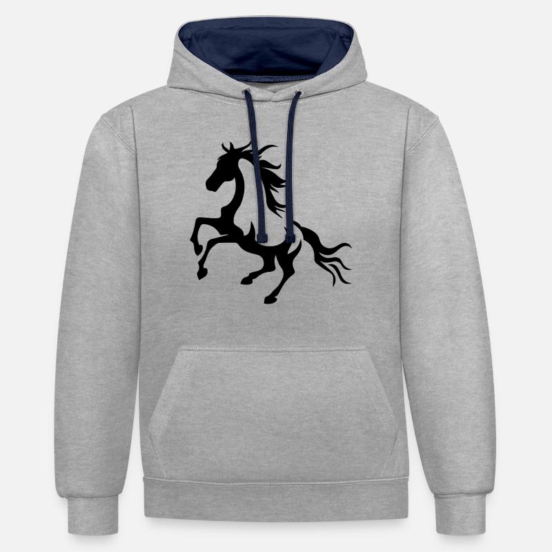 Cheval Équitation Équitation - Sweat à capuche contrasté - gris chiné/bleu marine