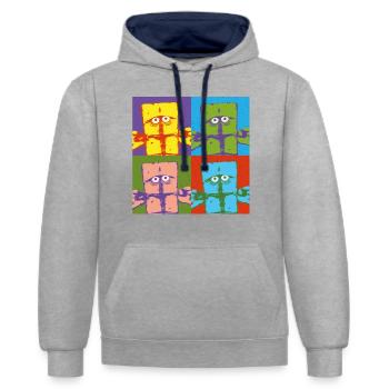Bernd Das Brot Pop-Art Buntes Design - Kontrast-Hoodie - Grau meliert/Navy - Vorne - Liana (172cm) & Jaron (178cm)
