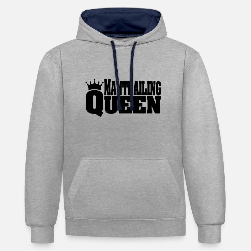QUEEN Mantrailing - Sweat à capuche contrasté - gris chiné/bleu marine