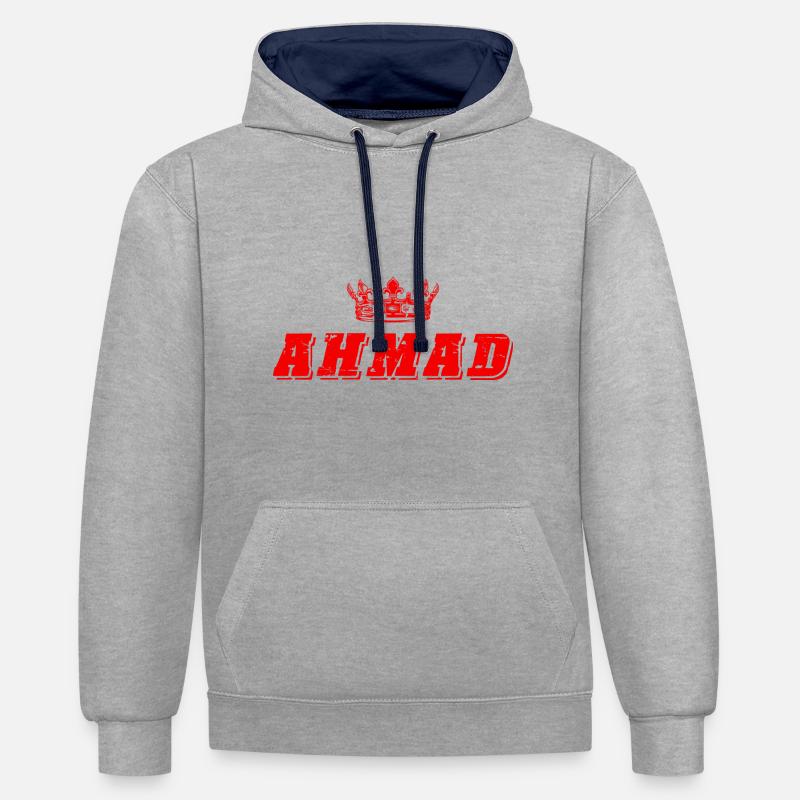 Ahmad - Sweat à capuche contrasté - gris chiné/bleu marine