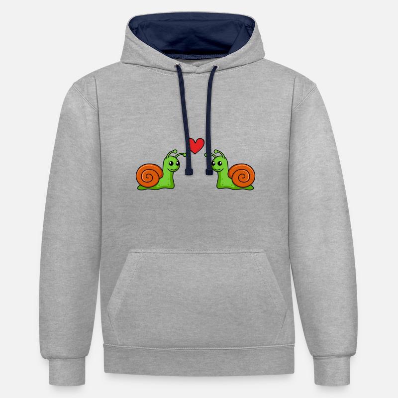Escargot Comic Couple amour - Sweat à capuche contrasté - gris chiné/bleu marine