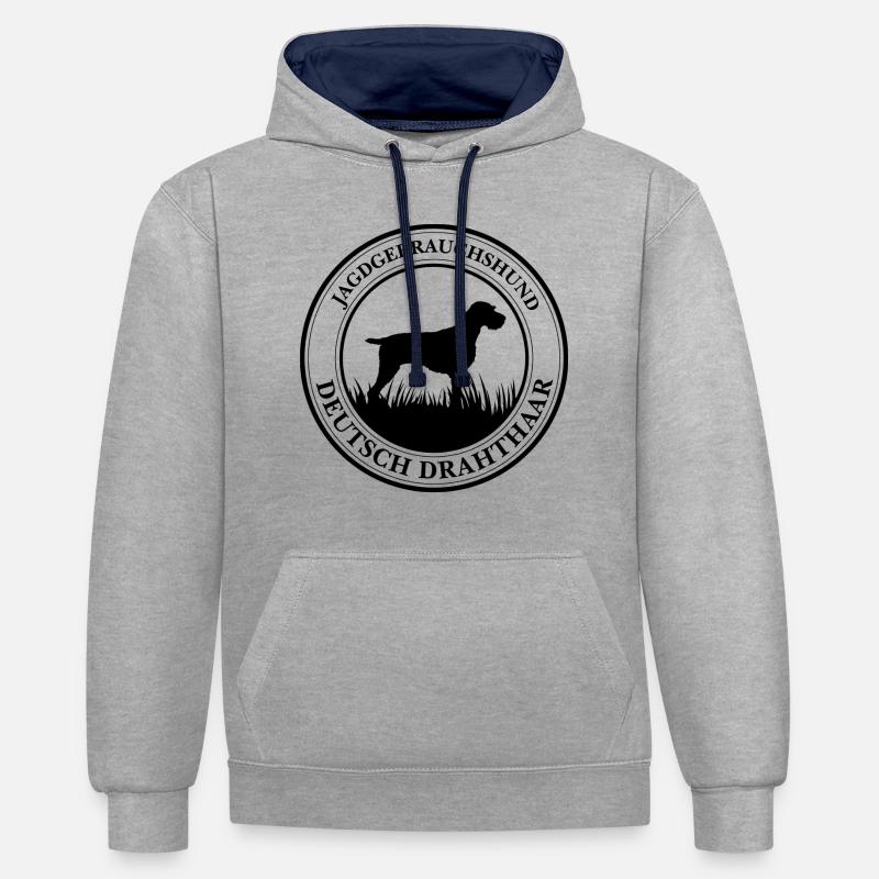 Deutsch Drahthaar Jagdgebrauchshund Jagdhunde - Kontrast-Hoodie - Grau meliert/Navy
