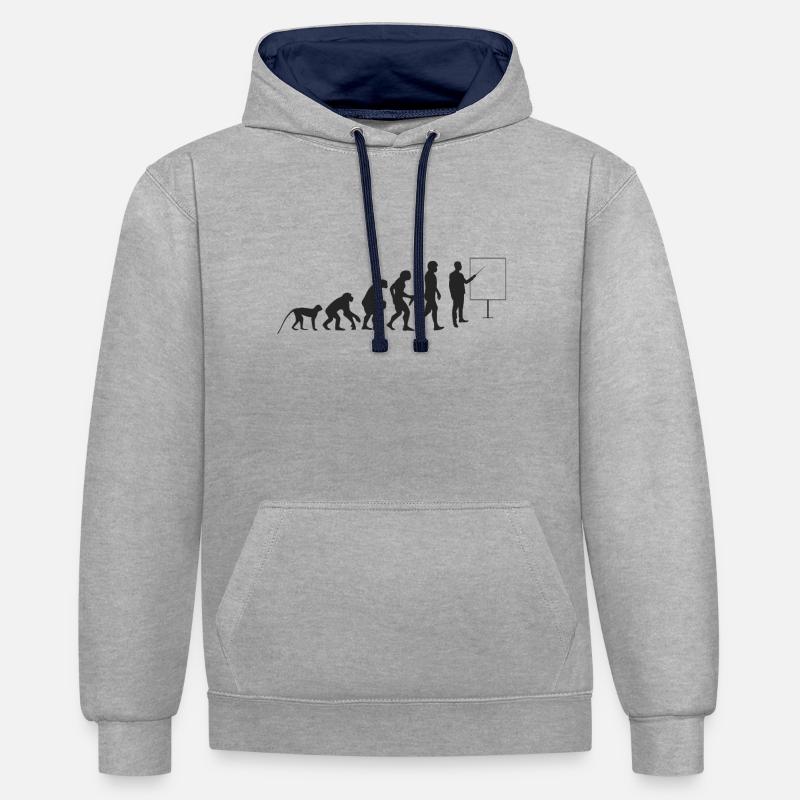 Lehrer Evolution - Kontrast-Hoodie - Grau meliert/Navy