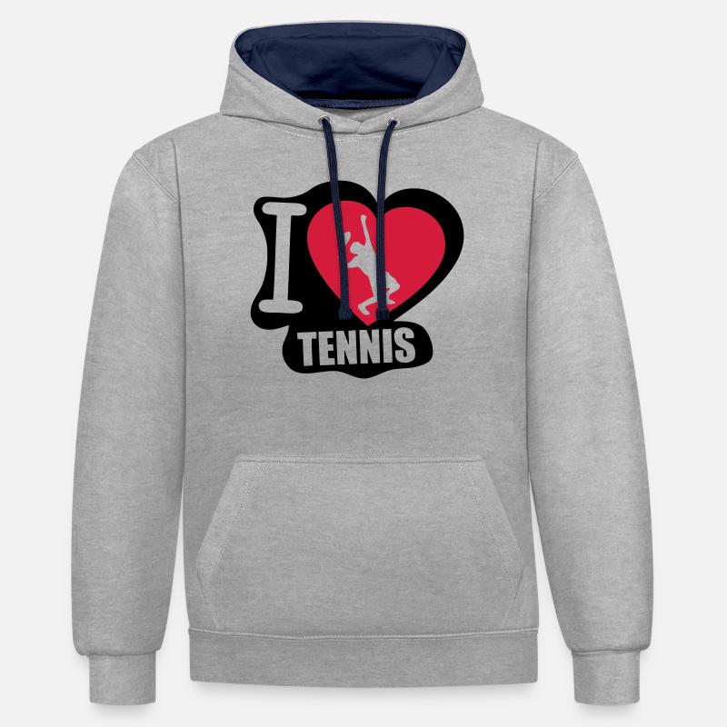 i love tennis - Sweat à capuche contrasté - gris chiné/bleu marine